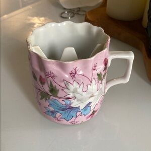 Victorian Floral Pink and Blue hand painted Ceramic Mustache Mug